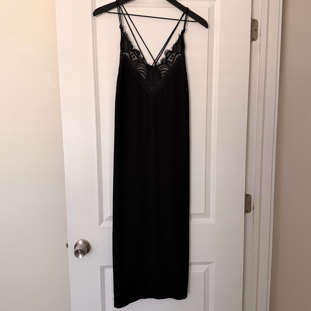 Black Lace Trim Slip Dress